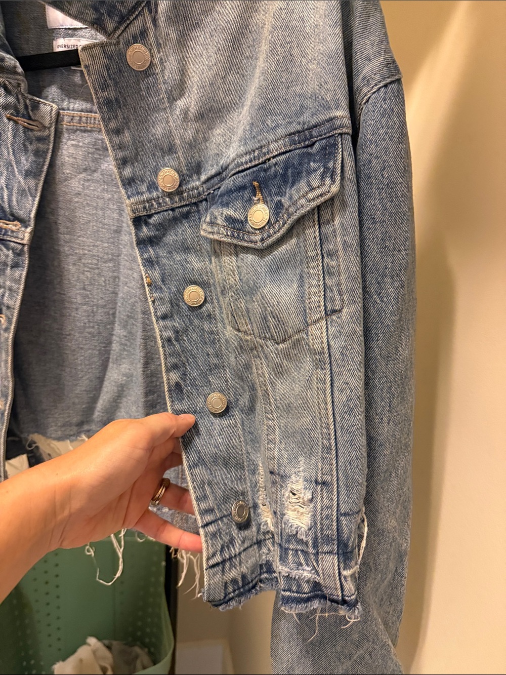Vervet Distressed Cropped Denim Jacket - Light Blue - Picture 5 of 8